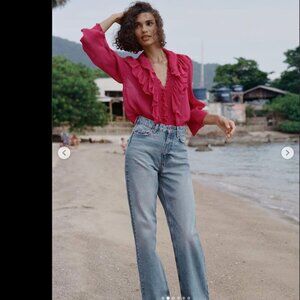 ZARA SEMI- SHEER BLOUSE WITH RUFFLES Sizes S, M NEW WITH TAG!